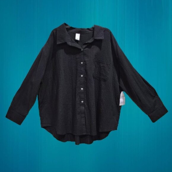 NWT Time and Tru Women's Black Long Sleeve Top - 2X (20W-22W) - Picture 1 of 10